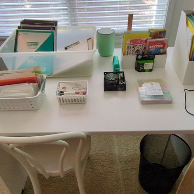 White Laminate Writing Desk and Bistro Chair