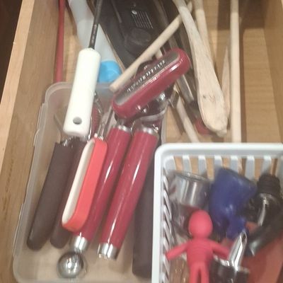Assorted Kitchen Utensils with Emphasis on KitchenAid and Barware