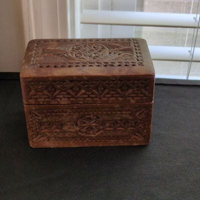 Hand-Carved Wooden Jewelry Box