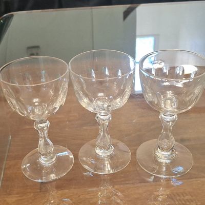 Set of Three Vintage French Crystal Cordial Glasses with Thumbprint Design