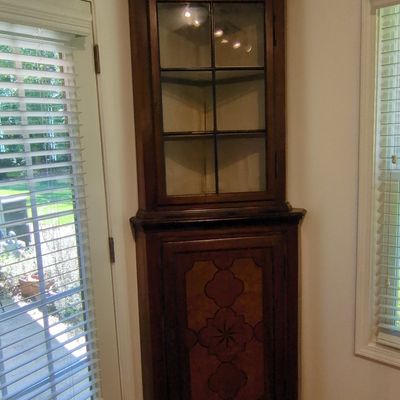 Antique Marquetry Inlaid Walnut Corner Cabinet