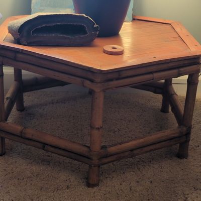Vintage Hexagonal Bamboo Plant Stand/Side Table