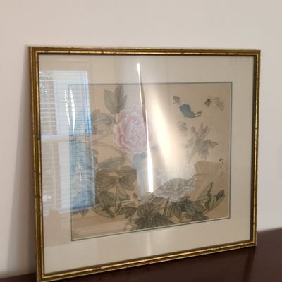 Vintage Chinese GONGBI Watercolor Painting on Silk - Peonies and Butterflies