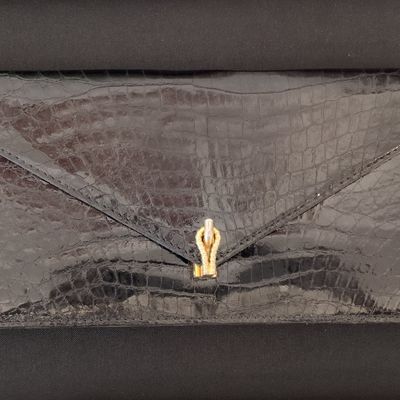 Vintage French Alligator Skin Envelope Clutch with Rope-Twist Clasp