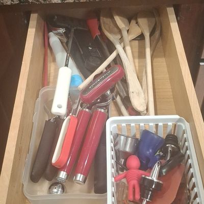 Assorted Kitchen Utensils with Emphasis on KitchenAid and Barware