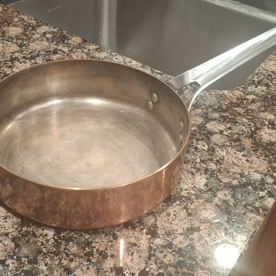 Antique French Copper Sauté Pan with Cast Iron Handle