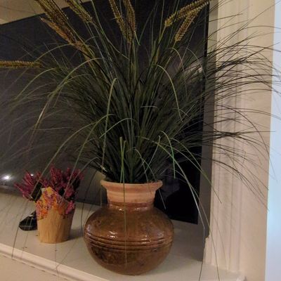 Artificial Grass Arrangement in Glazed Earthenware Vase