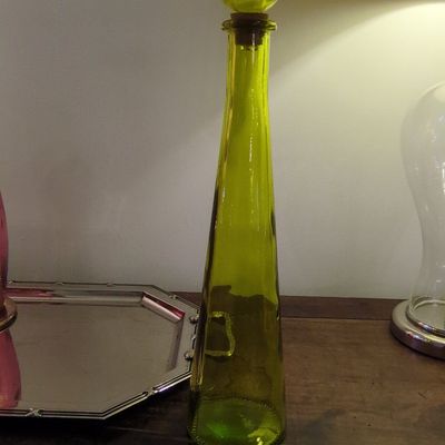Mid-Century Modern Blenko Glass Olive Green Decanter