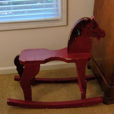 Vintage Red Wooden Rocking Horse with Springs