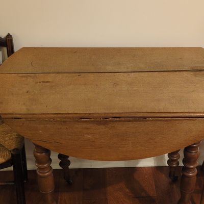 Antique Oak Gateleg Drop Leaf Dining Table with Turned Legs and Casters