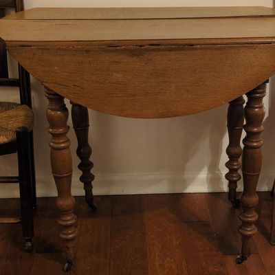 Antique Oak Gateleg Drop Leaf Dining Table with Turned Legs and Casters