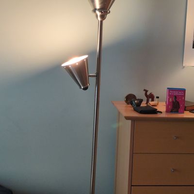 Mid-Century Modern Style Brushed Metal Dual-Light Floor Lamp