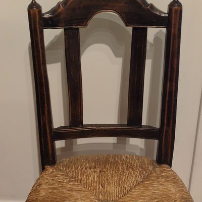 Antique French Provincial Ladder Back Rush Seat Side Chair