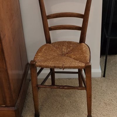 Antique French Country Ladder-Back Rush Seat Chair