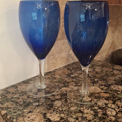 Cobalt Blue Wine Glasses with Clear Stems