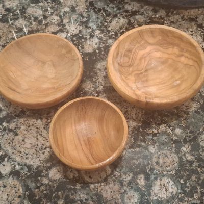 Set of Three Small Olive Wood Bowls