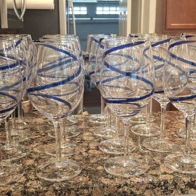 Set of 18 Pier 1 "Swirline Cobalt" Wine Glasses