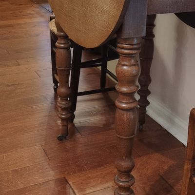 Antique Oak Gateleg Drop Leaf Dining Table with Turned Legs and Casters
