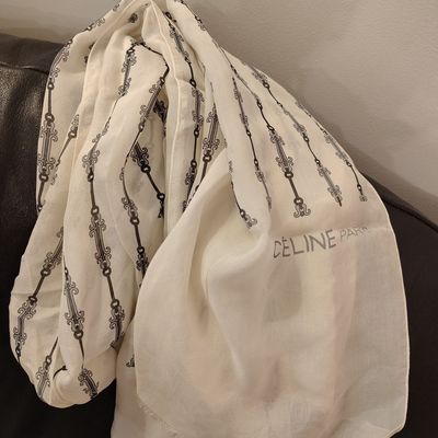 Celine Paris Chain & Scroll Motif Silk Scarf