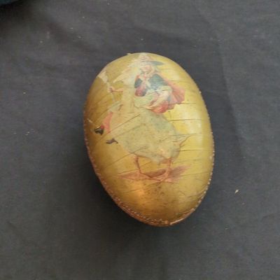 Vintage German Papier-Mâché Easter Egg Candy Container - Witch Riding Goose