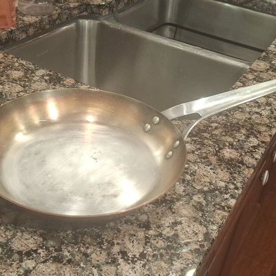 Vintage French Copper Frying Pan with Brass Handle