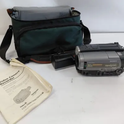 Sale Photo Thumbnail #303: Vintage 1997 Sony Handycam Camcorder in Bag with Manual - Untested - CCD-TR96 Video 8