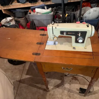 Sale Photo Thumbnail #309: Sears Kenmore Vintage Electric Sewing Machine Model 5186 with Wooden Cabinet and Foot Pedal – Belmont Off-Site