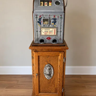 Sale Photo Thumbnail #283: 1920s Antique O.D. Jennings 5-Cent Dutch Boy Slot Machine on Stand - Works