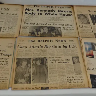 Sale Photo Thumbnail #345: 10 Vintage Detroit News and Detroit Free Press - 1963-74 - Kennedy, Moon Landing, Race Riots, Nixon