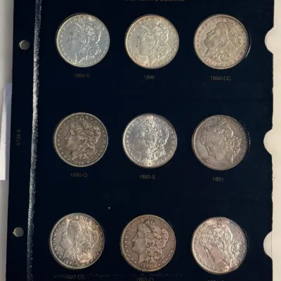 Sale Photo Thumbnail #287: Lot of 9 Morgan Silver Dollars - 1889-S to 1891-S, Incl. 1890-CC and 1891-CC