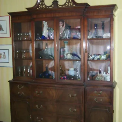 Sale Photo Thumbnail #336: 1930s Breakfront China Cabinet, Solid Cherry or Mahogany, Contents Not Included (Off-Site Pickup)
