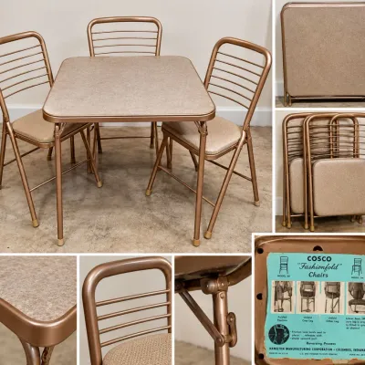 Sale Photo Thumbnail #304: 4 Pc 1950s Cosco Fashionfold Folding Dinette Set - Table & 3 Chairs - Made in USA – Potterville
