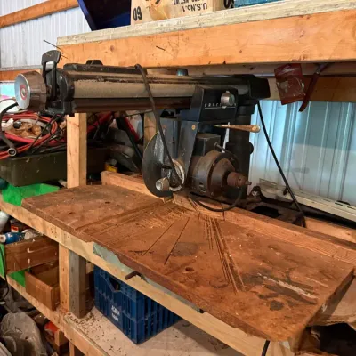 Sale Photo Thumbnail #307: Craftsman 10-Inch Vintage Radial Arm Saw with Wooden Extension Table – Belmont Off-Site