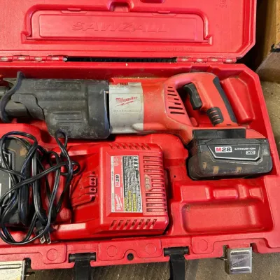 Sale Photo Thumbnail #341: Milwaukee M28 Cordless Sawzall Reciprocating Saw Kit with 2 Lithium-Ion XC Batteries, Charger & Case – White Cloud