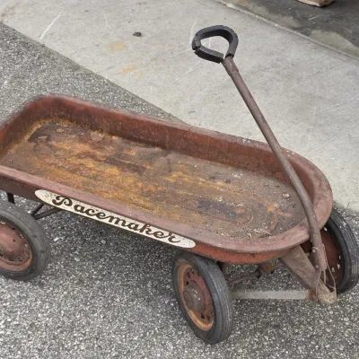 Sale Photo Thumbnail #315: Vintage "Pacemaker" Red Metal Pull Wagon