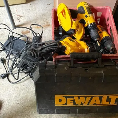 Sale Photo Thumbnail #360: DeWalt Cordless Power Tool Combo - Drills, Circular Saw, Hammer Drill – Belmont Off-Site