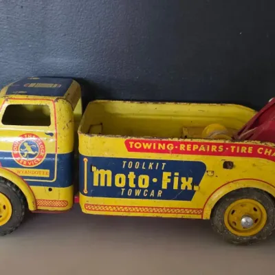 Sale Photo Thumbnail #312: Vintage Wyandotte Moto Fix Tow Car Pressed Steel Truck