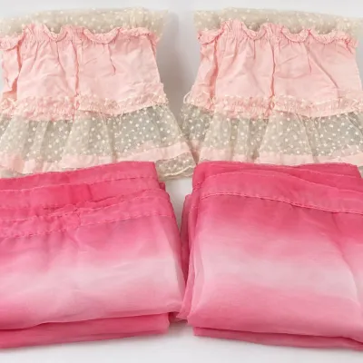 Vintage Pink Dotted Swiss & Ombre Sheer Curtain Set – 4 Panels
