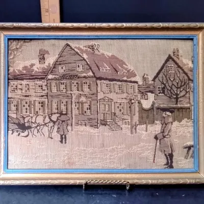 Framed Woven Winter Village Tapestry