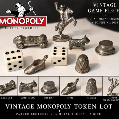 Early Monopoly Metal Tokens & Dice Lot