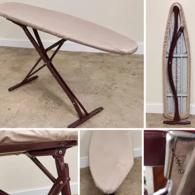Sale Photo Thumbnail #345: Vintage Folding Ironing Board - Burgundy Metal Frame - Padded Cover