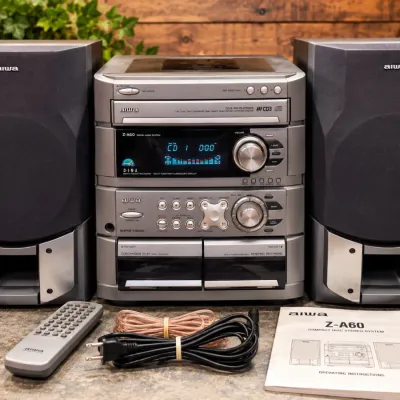 Sale Photo Thumbnail #334: Aiwa Z-A60 3-CD Dual Cassette Stereo System with SX-ZA60 Speakers - Tested Working