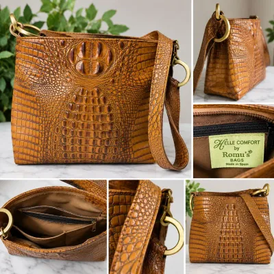 1980s Helle Comfort Croc-Embossed Leather Shoulder Bag – Spain