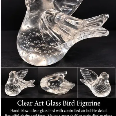 Clear Art Glass Bird Figurine – Controlled Bubble Base
