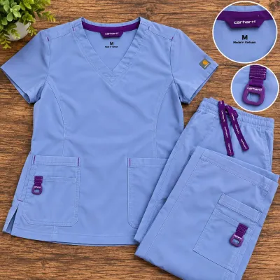 Carhartt Women's Medium Scrub Set Top & Pants Blue & Purple #1