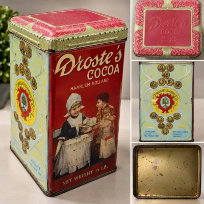 Droste's Cocoa Haarlem Holland 1/2 Lb. Advertising Tin