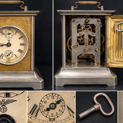 c. 1925 FMS Mauthe German Musical Carriage Alarm Clock with Key