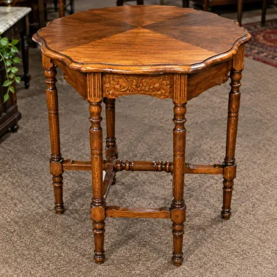 1930s Mahogany Demi-Lune Console Table – Turned Legs, Scalloped Edge