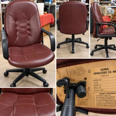 Sale Photo Thumbnail #337: Global Upholstery Burgundy High-Back Executive Swivel Office Chair - Adjustable
