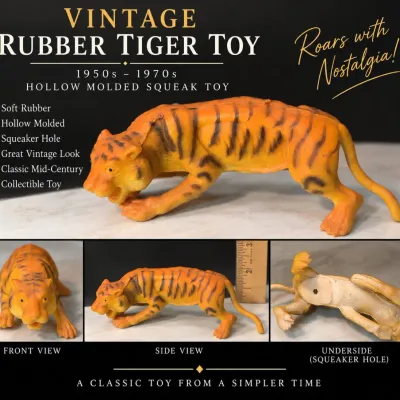 Vintage Rubber Crouching Tiger Toy, 1950s–70s
